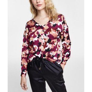 Bar III Abstract Floral-Print  long sleeve Blouse Size L